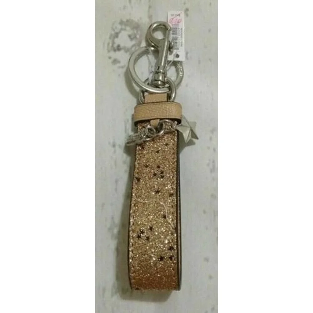 NEW COACH F39531 Gold Glitter Key Chain Ring Fob Keychain Keyring Bag Charms